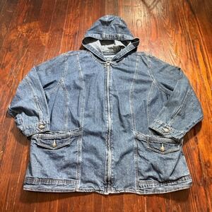 Vintage LA Blues Jacket Womens 24W Denim Zip Up Hooded Y2K Chore Jean 90s